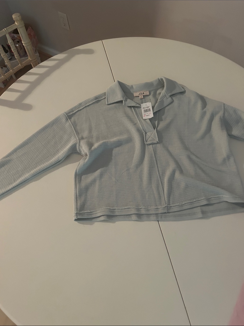 J.O.A. Light Blue Long Sleeve Waffle Knit Polo Sweater